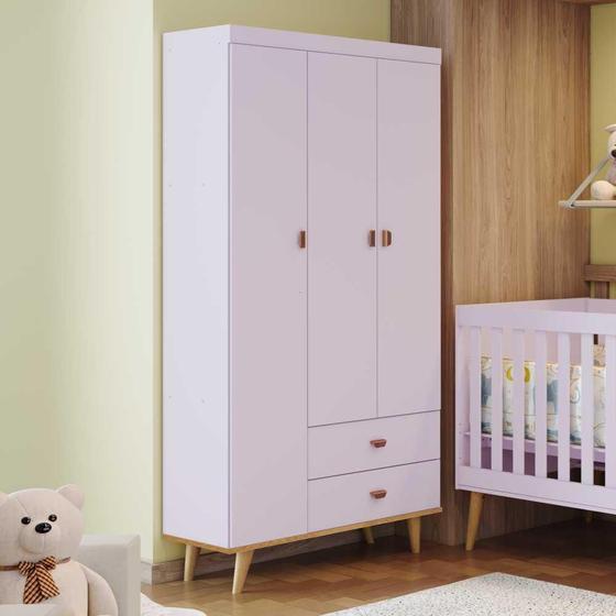 Guarda Roupa Infantil 3 portas com Gavetas Duda Rosa Fosco com Bétula ...