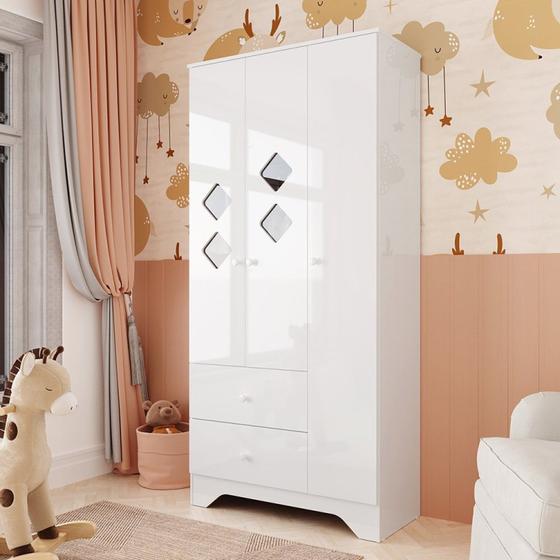 Imagem de Guarda Roupa Infantil 3 Portas com Janelas Losango e 2 Gavetas 100% MDF Cocada