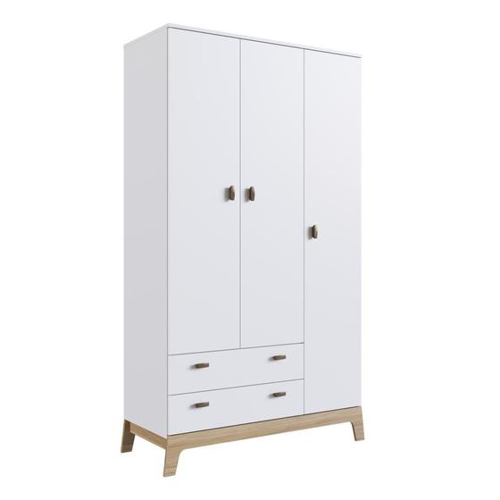 Imagem de Guarda-Roupa Infantil 3 Portas e 2 Gavetas com Nichos, Cabideiro e Pés Retrô para Quarto de Bebê Branco com Itapuã