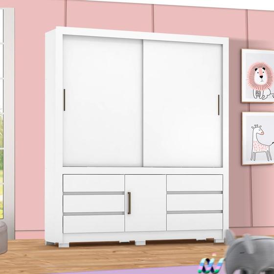 Imagem de Guarda Roupa Infantil 3 Portas e 6 Gavetas 1.89m Branco Rosa Flex Geneva Shop Jm