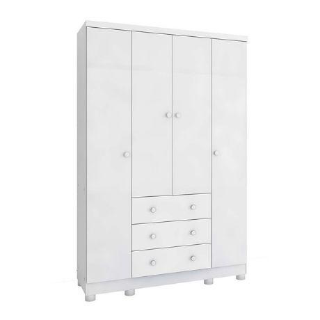 Imagem de Guarda Roupa Infantil 4 Portas 3 Gavetas Júnior Móveis Peroba Branco 100%MDF