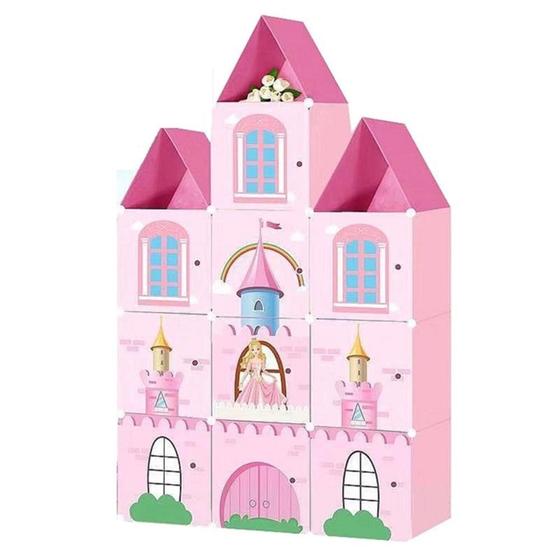 Imagem de Guarda roupa infantil armario castelo da princesa rganizador para brinquedos multiuso 13 modulos