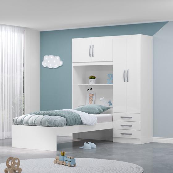 Imagem de Guarda Roupa Infantil com Cama 4 Portas 3 Gavetas Lisboa Espresso Móveis