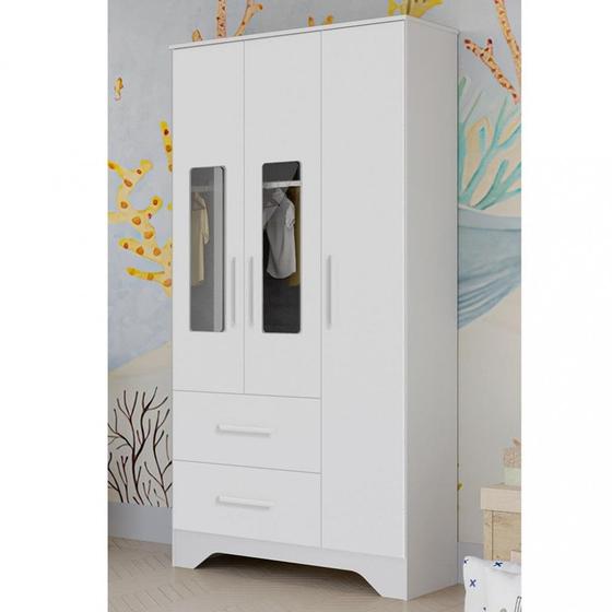 Imagem de Guarda Roupa Infantil Com Janela 3 Portas 2 Gavetas Popy Retro Peroba