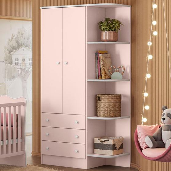 Imagem de Guarda-Roupa Infantil Doce Sonho 2 Portas 3 Gavetas Rosa Acetinado - Qmovi
