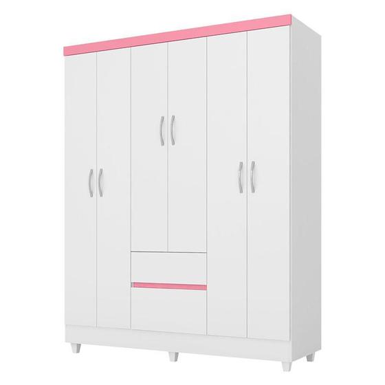 Imagem de Guarda Roupa Infantil Flash 2 Branco Rosa Flex  Demóbile