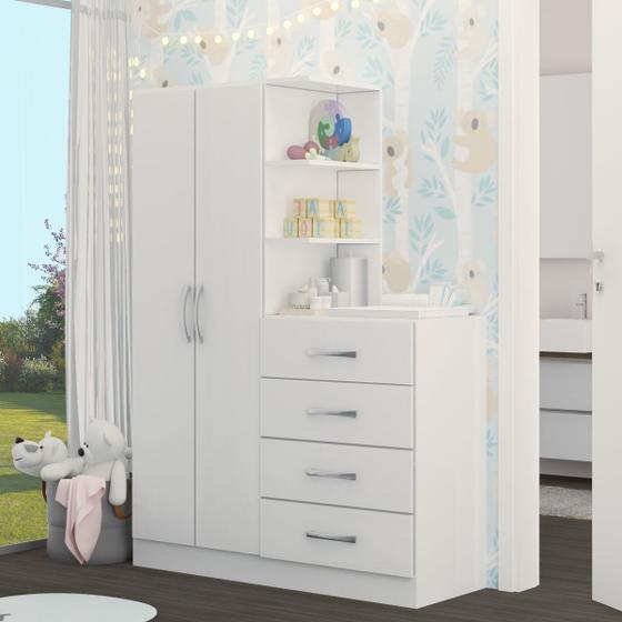 Guarda-Roupa Infantil Hora de Aventura com Cômoda 2 Portas 4 Gavetas Branco - Panorama Móveis Menor preço em Guarda-Roupa Infantil Hora de Aventura com Cômoda 2 Portas 4 Gavetas Branco - Panorama Móveis