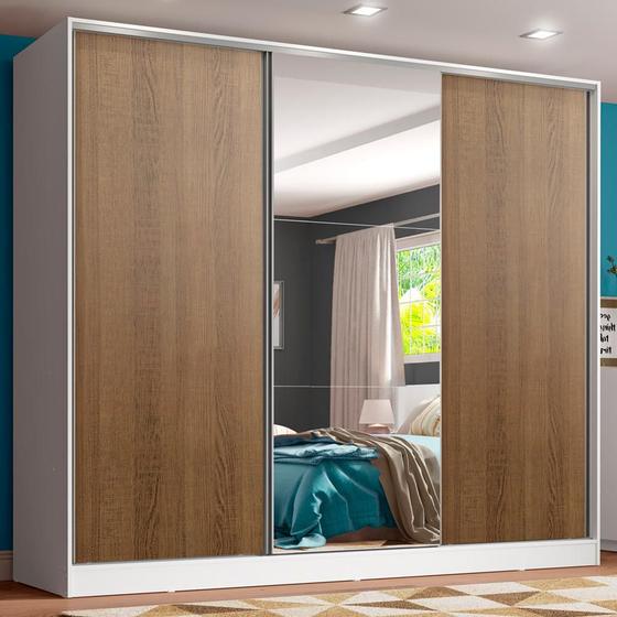 Guarda Roupa Juvenil 100% MDF Madesa Kevin 3 Portas de Correr com Espelho - Branco/Rustic Menor preço em Guarda Roupa Juvenil 100% MDF Madesa Kevin 3 Portas de Correr com Espelho - Branco/Rustic