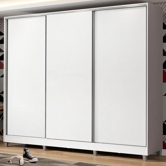 Guarda Roupa Juvenil 100% MDF Madesa Kevin 3 Portas de Correr com Pés - Branco Menor preço em Guarda Roupa Juvenil 100% MDF Madesa Kevin 3 Portas de Correr com Pés - Branco