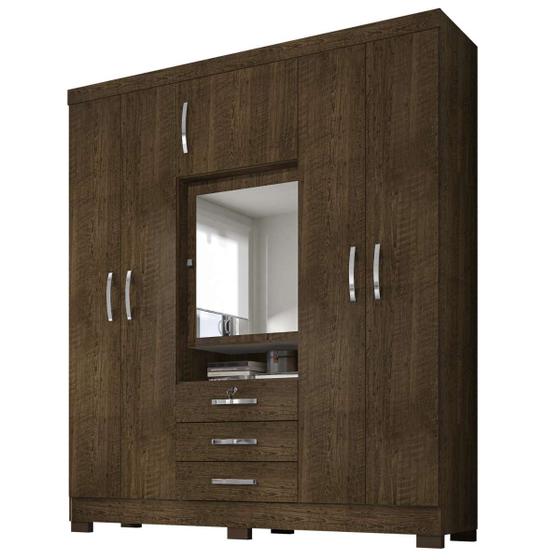 Imagem de Guarda Roupa Malta 6 Portas com 3 Gavetas com Espelho Cor Malbec - Incorplac