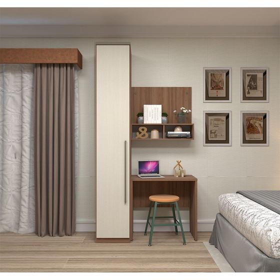 Imagem de Guarda Roupa Modulado 1 Porta 40cm com Escrivaninha Connect Vanilla com Linho Luciane Móveis
