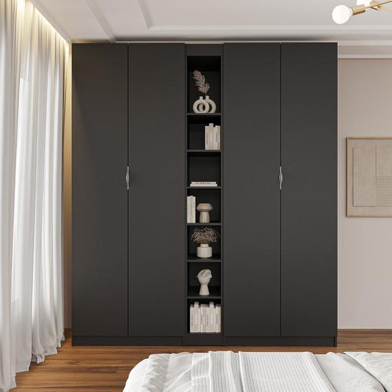 Imagem de Guarda-roupa Modulado 4 Portas 3 Peças Hera Cabecasa Madeiramadeira Preto/Cinza