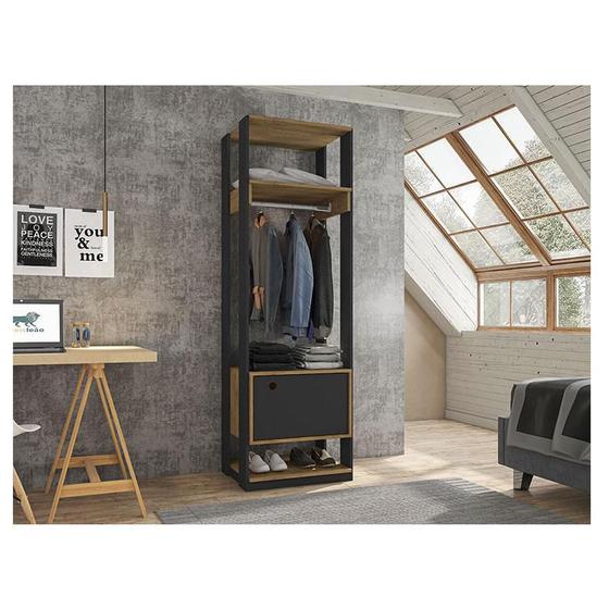 Imagem de Guarda Roupa Modulado Ambiente Titan com Porta Preto Freijó - Móveis Leão