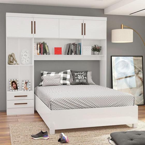 Imagem de Guarda Roupa Modulado Com Cama Paris 4 Portas 2 Gavetas Branco