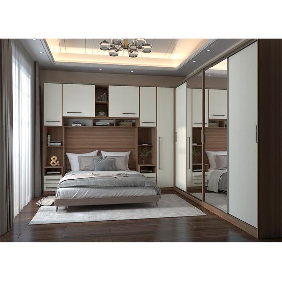 Imagem de Guarda Roupa Modulado de Canto com Espelho 9 Portas 10 Gavetas Vanilla com Linho Connect Luciane