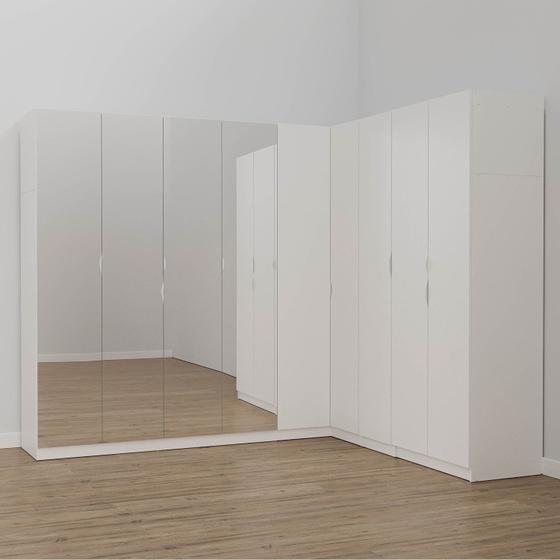 Imagem de Guarda Roupa Modulado de Canto com Espelho 9 Portas 4 Peças Hera Cabecasa Madeiramadeira