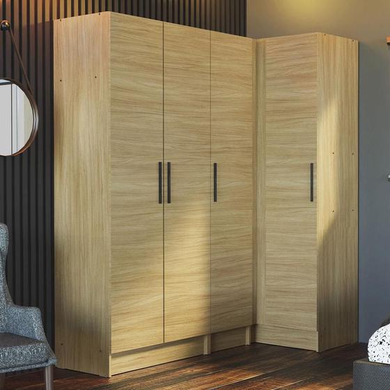 Guarda-Roupa Modulado de Canto Madesa Nilo 261001 com 3 Peças - Carvalho Menor preço em Guarda-Roupa Modulado de Canto Madesa Nilo 261001 com 3 Peças - Carvalho