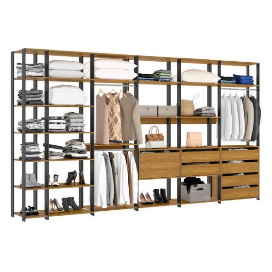 Imagem de Guarda Roupa Modulado Estilo Industrial 6 Peças Carvalho