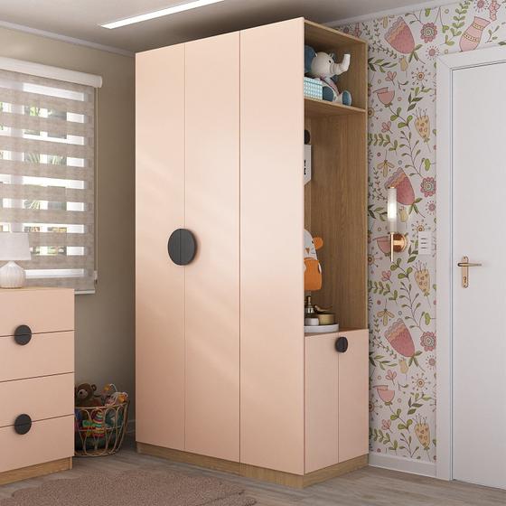 Imagem de Guarda-Roupa Modulado Infantil 2 Peças com 4 Portas 2 Gavetas com Nichos e Sapateira Joy Kids Cabecasa Madeiramadeira