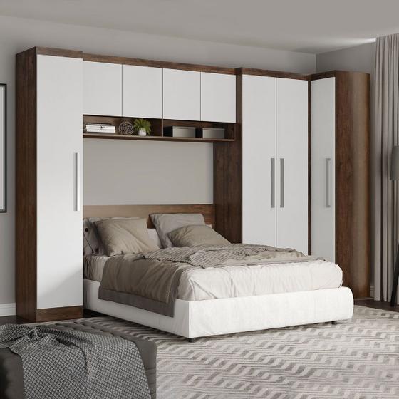 Imagem de Guarda Roupa Modulado para Quarto Casal Selene 326/80x218 Cm 5 Peças MDP Castanho Branco MENU