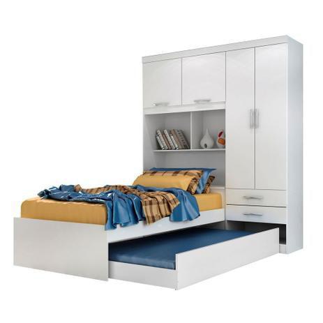 Guarda Roupa Modulado Solteiro 4 portas com Bicama Fusion Moverama Branco Menor preço em Guarda Roupa Modulado Solteiro 4 portas com Bicama Fusion Moverama Branco