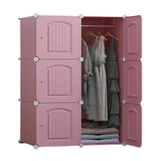 Imagem de Guarda roupa modular 6 portas armario cabideiro organizador arara portatil luxo rosa