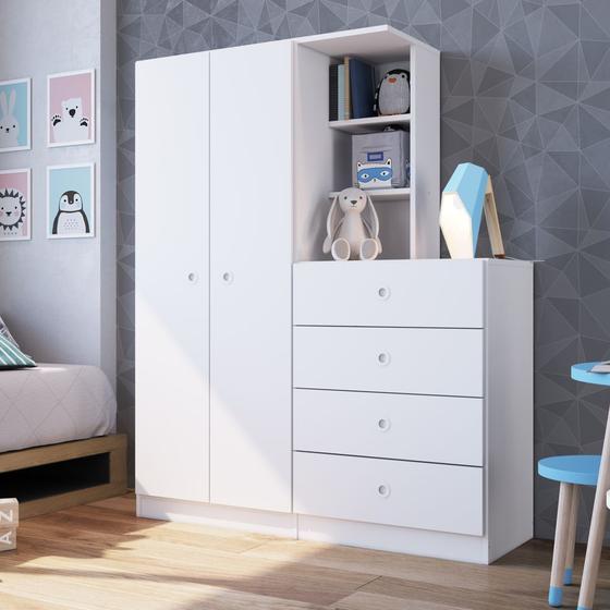 Imagem de Guarda Roupa Montessoriano 110,6cm 02 portas com Cômoda 04 Gavetas GR7000 Meu Fofinho