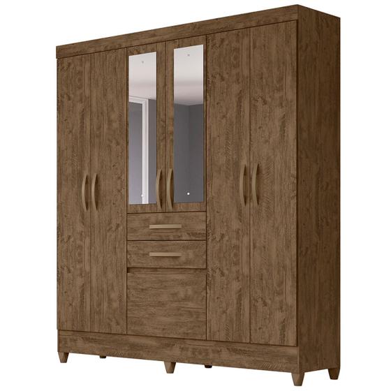 Imagem de Guarda Roupa New Mafra 177cm 7 Portas Castanho Wood com Espelho Moval