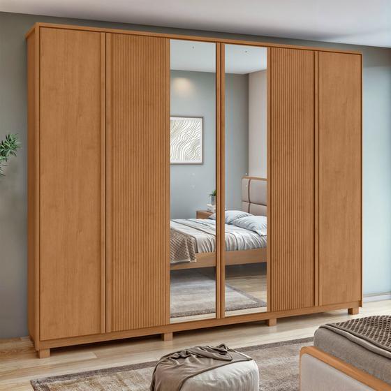 Imagem de Guarda-roupa Ollie 6 Portas 6 Gavetas 6 Prateleiras com Espelho e com Pés 100% MDF