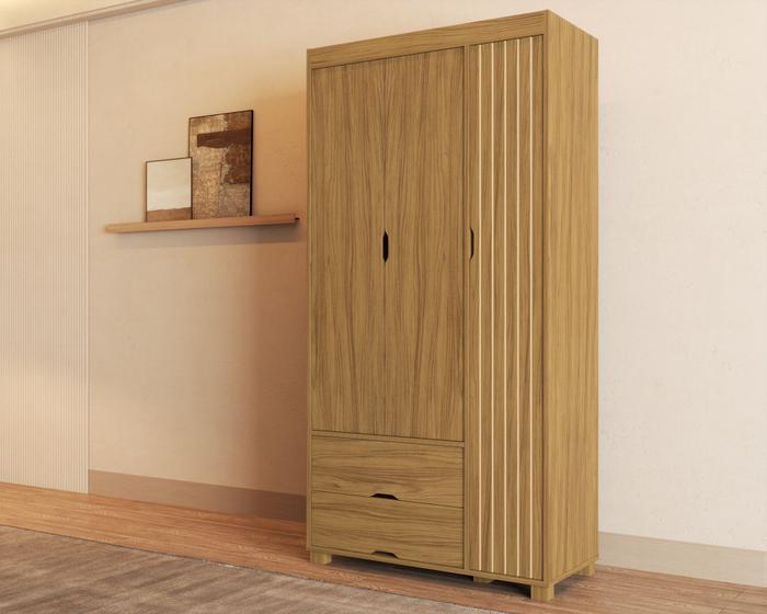 Imagem de Guarda Roupa Para Quarto de Solteiro MDF 3 Portas 2 Gavetas Estilo Retro Classico Moderno Linha Bela