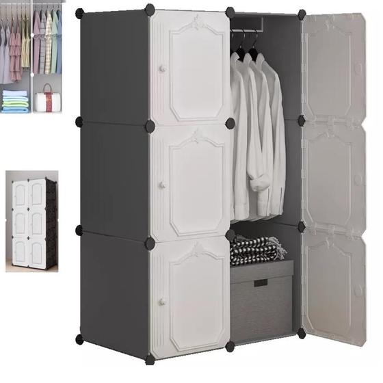 Imagem de Guarda roupa portatil armario cabideiro compacto 6 portas arara organizador modular luxo