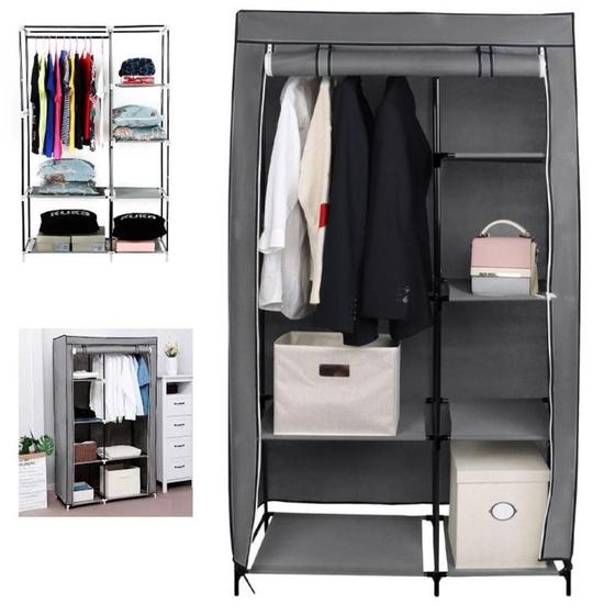 Imagem de GUARDA ROUPA PORTATIL DUPLO 4 PRATELEIRAS SAPATEIRA CABIDEIRO COMPACTO ARARA ORGANIZADOR PRAIA Rosa