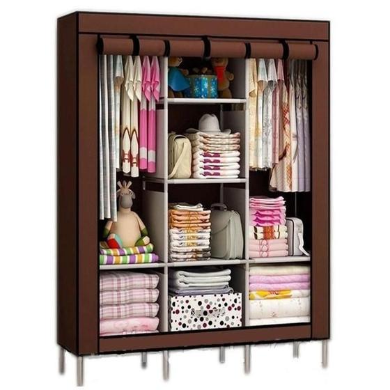 Imagem de Guarda roupa portatil leve e pratico 8 compartimentos e portas com ziper para quarto 