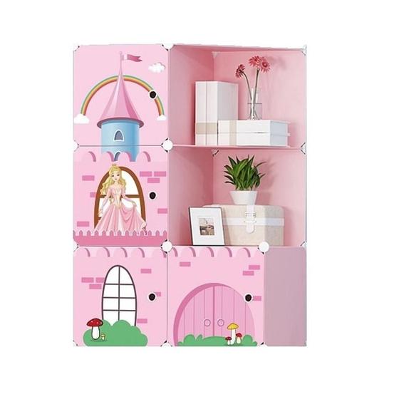 Imagem de Guarda roupa portatil modular infantil princesa castelo rosa estante com portas