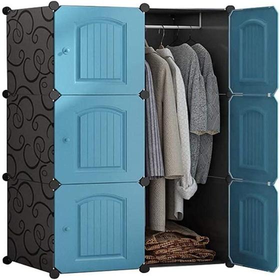 Imagem de Guarda-roupa portátil multiuso cabideiro 6 portas arara azul luxo