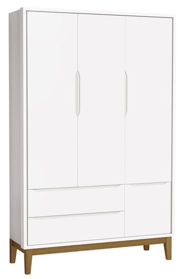 Imagem de Guarda-Roupa Retrô 3 Portas Classic New Branco Fosco com Madeira - Reller