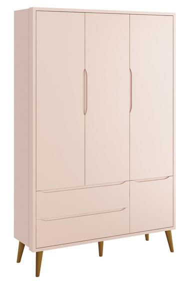 Imagem de Guarda-Roupa Retrô 3 Portas Théo New Rosa Fosco com Madeira - MoveisAqui