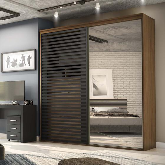 Guarda Roupa Ripado com Espelho MDF 2 Portas 2,07m Autes Belmax Menor preço em Guarda Roupa Ripado com Espelho MDF 2 Portas 2,07m Autes Belmax