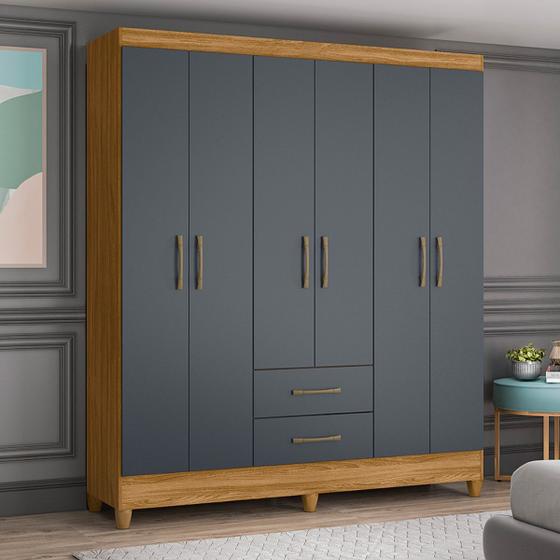 Imagem de Guarda Roupa Roupeiro Casal 6 Portas 2 Gavetas Panamá MDP Moderno Espaçoso com Cabideiro e Prateleiras