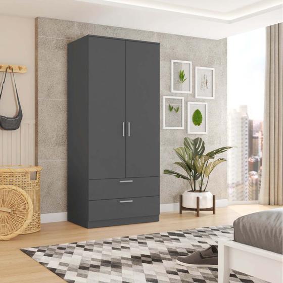Guarda Roupa Roupeiro Casal Solteiro 2 Portas 2 Gavetas 1 Cabideiro Organizador Quarto Cinza Menor preço em Guarda Roupa Roupeiro Casal Solteiro 2 Portas 2 Gavetas 1 Cabideiro Organizador Quarto Cinza