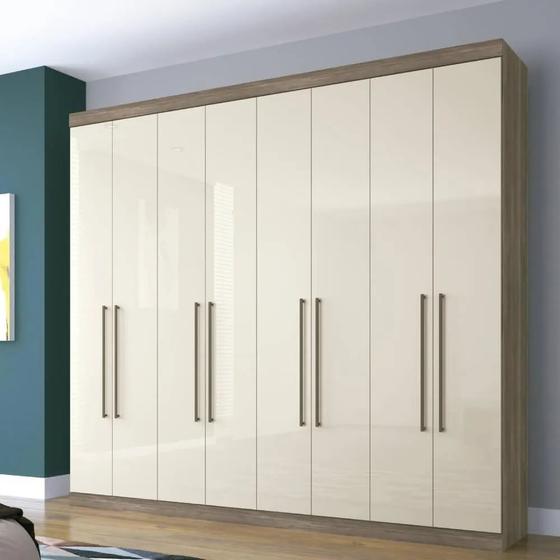 Guarda Roupa Roupeiro de Casal Castanho Off White Grande Espaçoso com 8 Portas 4 Gavetas Luxuoso 2,38x2,17 Vip Menor preço em Guarda Roupa Roupeiro de Casal Castanho Off White Grande Espaçoso com 8 Portas 4 Gavetas Luxuoso 2,38x2,17 Vip