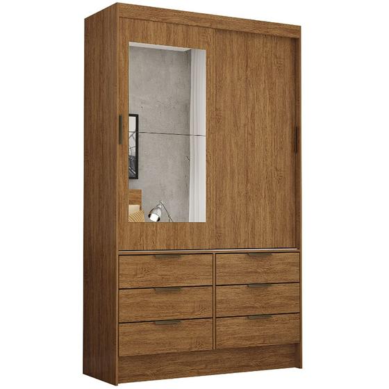 Imagem de Guarda Roupa Sevilha Solteiro com Espelho 2 Portas 6 Gavetas Carioca Cor Cinamomo 