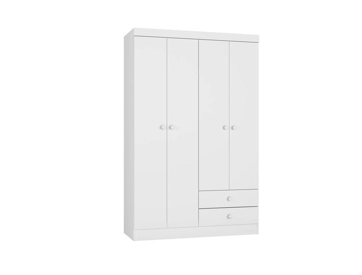 Imagem de Guarda Roupa Solteiro 103cm 4 Portas 2 Gavetas Louise Branco - AJL Móveis