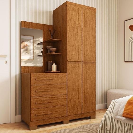 Imagem de Guarda-roupa Solteiro 110,20cm 2 Portas 4 Gavetas com Espelho 100% Mdf