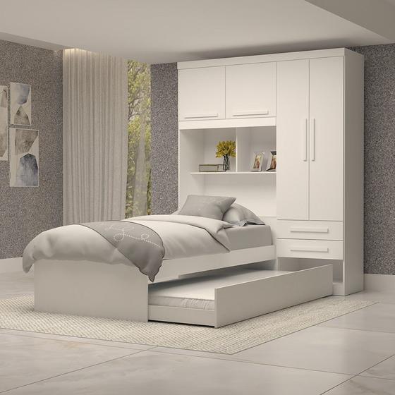 Imagem de Guarda Roupa Solteiro 160cm 4 Portas 2 Gavetas Bicama e Baú Flex Color 100% MDF Milena