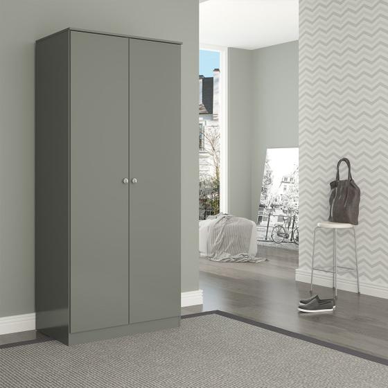 Guarda-Roupa Solteiro 2 Portas Cabideiro 75x175cm London Cinza 6502 Menor preço em Guarda-Roupa Solteiro 2 Portas Cabideiro 75x175cm London Cinza 6502