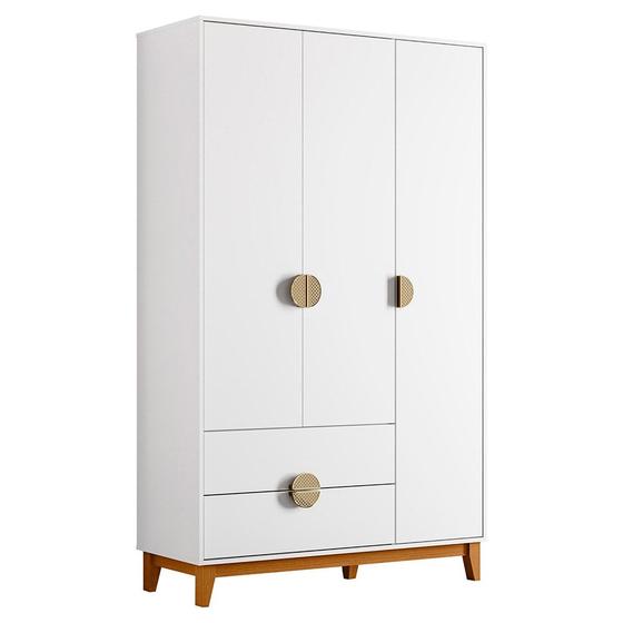 Imagem de Guarda Roupa Solteiro 3 Portas 2 Gavetas 120cm Ipê Branco - Albatroz