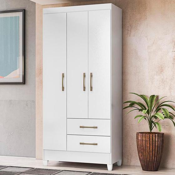 Imagem de Guarda Roupa Solteiro 3 portas 2 gavetas Branco / Rosa Flex Lima - Moval