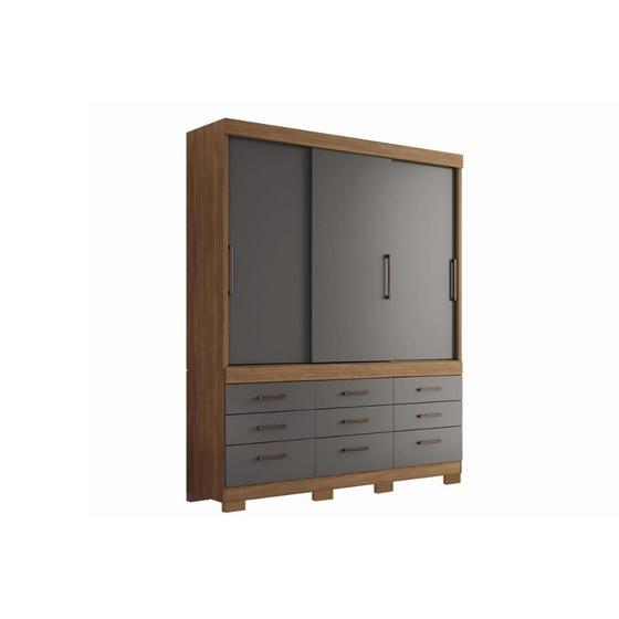 Imagem de Guarda Roupa Solteiro 3 Portas de Correr e 9 Gavetas c/ Pés Click 3.9 Jatoba/Grafitte - Santos Andirá