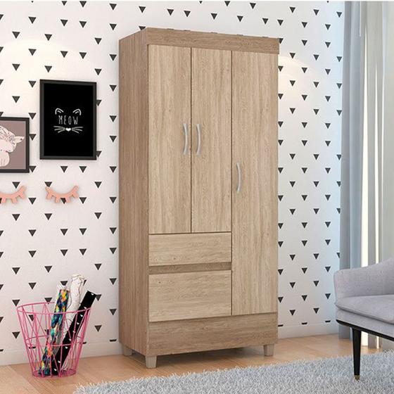 Imagem de Guarda Roupa Solteiro 3 Portas Wind Nogal Vanilla Touch Baby Home- Demóbile